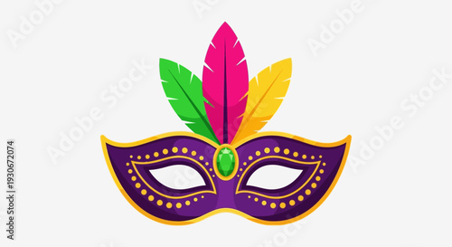 Mardi Gras Carnival Mask Illustration – Colorful Festival Party Mask with Feathers Vector