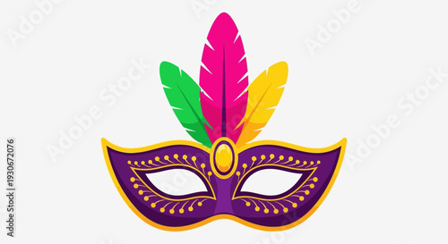 Mardi Gras Carnival Mask Illustration – Colorful Festival Party Mask with Feathers Vector