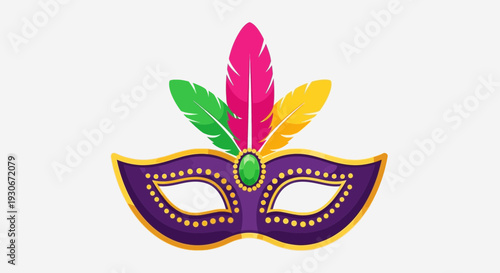 Mardi Gras Carnival Mask Illustration – Colorful Festival Party Mask with Feathers Vector