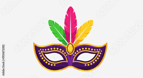 Mardi Gras Carnival Mask Illustration – Colorful Festival Party Mask with Feathers Vector