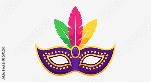 Mardi Gras Carnival Mask Illustration – Colorful Festival Party Mask with Feathers Vector