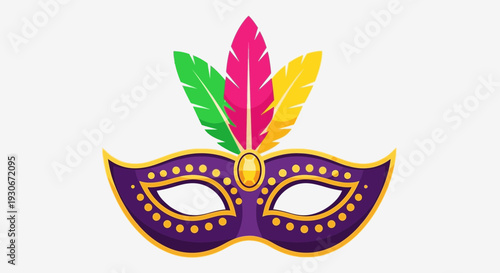 Mardi Gras Carnival Mask Illustration – Colorful Festival Party Mask with Feathers Vector