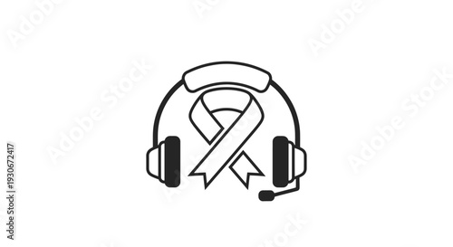 Dedicated Professional Customer Support Headset Icon with Ribbon Symbolizing Excellent Service on Isolated White Background
