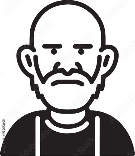 Hand Drawn Old Man Black and White Avatar Illustration in Minimal Line Art Style Design