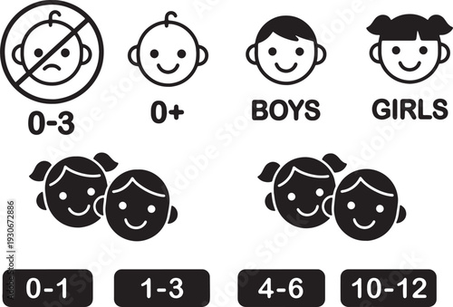 infant age range icons for children and babies