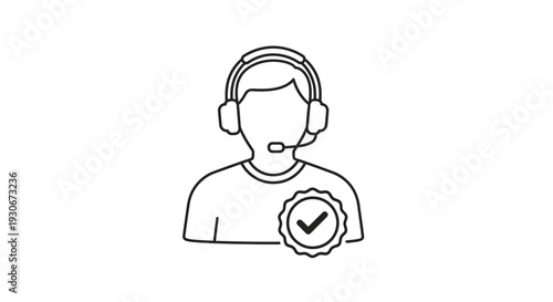 Customer Service Agent Icon with Headset and Checkmark, representing verified and excellent support on an isolated white background.