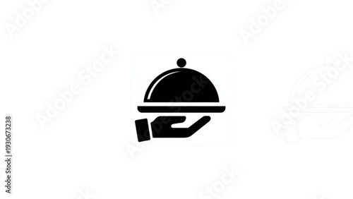 Restaurant Service Icon Set Featuring Waiter Hand Holding Covered Serving Tray Cloche in Solid and Outline Styles