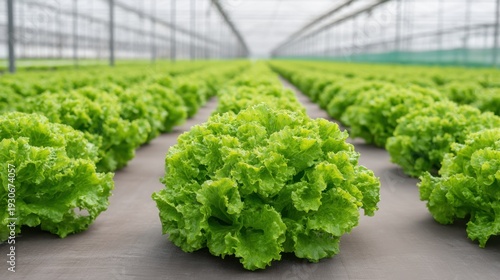 Thriving Lettuce Rows in Greenhouse Setup Showcasing Healthy Growth and Vibrant Green Foliage Under Ideal Conditions