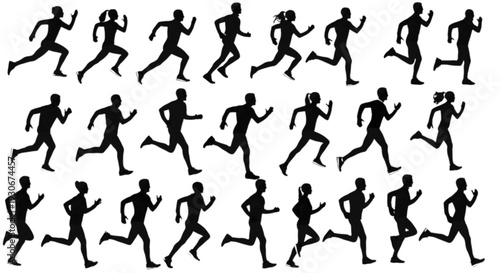 Sequential animation frames of a person running in a dynamic motion study