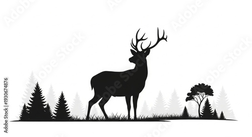 Deer Silhouette with Antlers Forest.