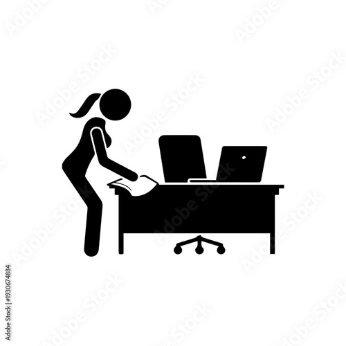 Silhouette Woman Working Computer Stock Illustrations 