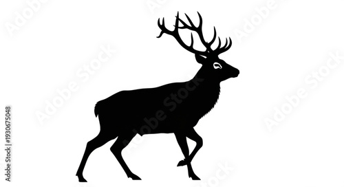 Deer Silhouette with Antlers Running.