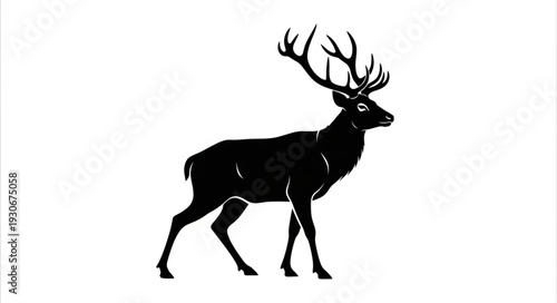 Deer Silhouette with Antlers Running.