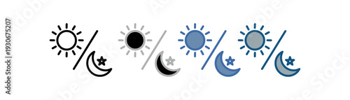 
day and night icon set multiple style collection with sun and moon design