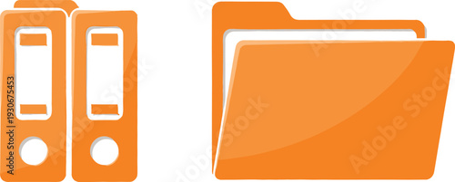 Office Binder and File Folder Icon Set in Orange Color for Document Storage, Organization, and Business Archive Design