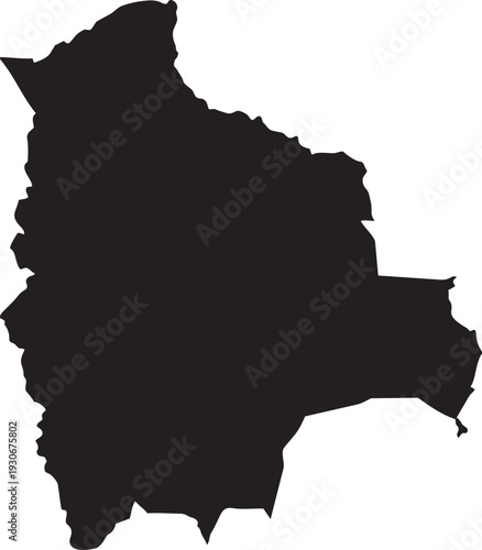 Black silhouette map of Bolivia a simple vector graphic representing the countrys borders for travel or informational purposes isolated on a white background