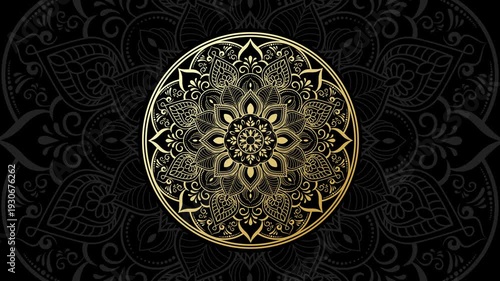 Elegant Rotating Circle Mandala Animation with Black, Green and White Background.
