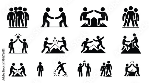 Business People Icon Vector Black White Teamwork Vector Illustration