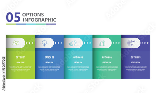 Modern 5 Step Options Infographic Template Colorful Business Process Timeline Design