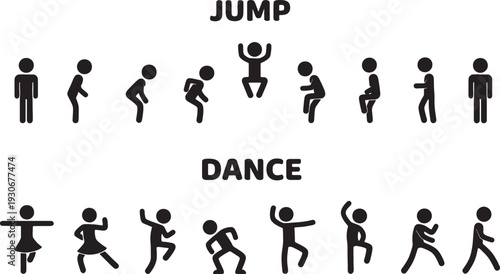 stick figures jumping and dancing on white background
