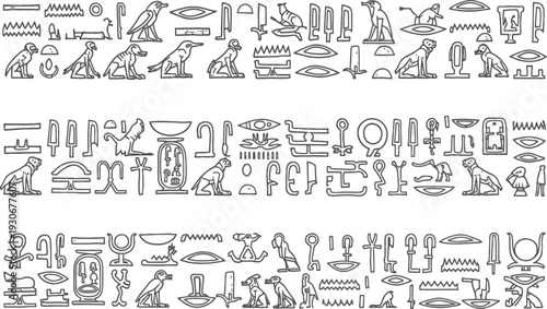 Ancient egyptian hieroglyphic inscription with various symbols and figures