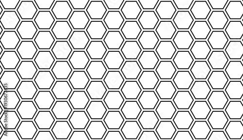 Black and white hexagon grid pattern honeycomb background