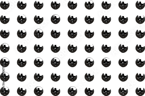 Circular face pattern silhouettes, abstract vector illustration, grid arrangement design, black art concept, visual perception study, unique symbol collection, geometric style icons