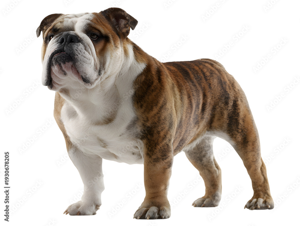 Fototapeta premium A proud bulldog standing confidently against a plain white background