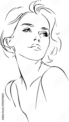 Hand Drawn Beautiful Woman Black and White Avatar Illustration in Minimal Line Art Style Design
