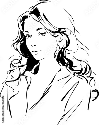 Hand Drawn Beautiful Woman Black and White Avatar Illustration in Minimal Line Art Style Design