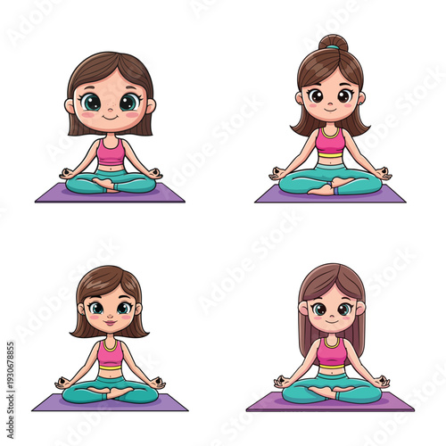 cartoon girls sitting and doing yoga exercise