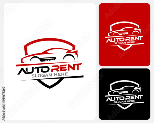 Auto Rent vector Logo Design With Modern Car Emblem Shield For Car Rental Branding Template