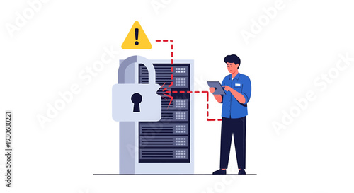 Cybersecurity expert analyzing server data for potential threats. Vector Illustrations. EPS Editable