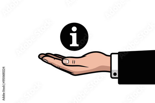 A minimalist vector graphic of a hand holding an information icon