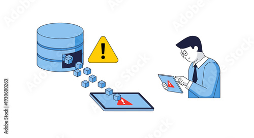 Data Breach and Security Incident with Database and User. Vector Illustrations. EPS Editable