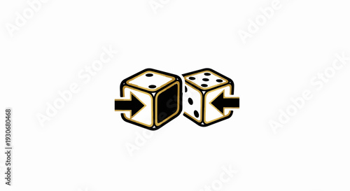 Two dice with arrows pointing inwards