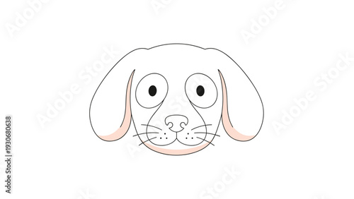 Simple black and white line art illustration of a dog's head with floppy ears and a very friendly expression.