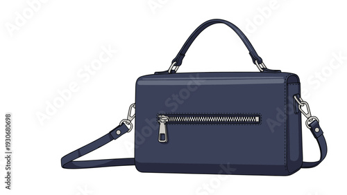 Elegant dark blue leather handbag with a practical top handle and stylish silver zipper detail for a professional look.