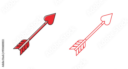 Two red heart shaped arrows one solid and one outlined silhouette