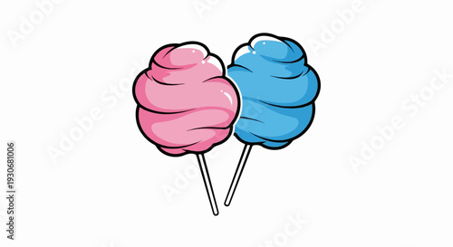 Two fluffy candy floss treats, one pink, one blue, on sticks