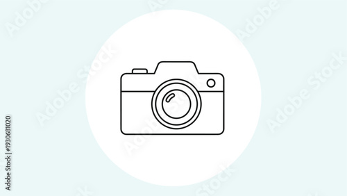 Simple camera icon vector illustration for photography and technology concepts on soft blue and white background.