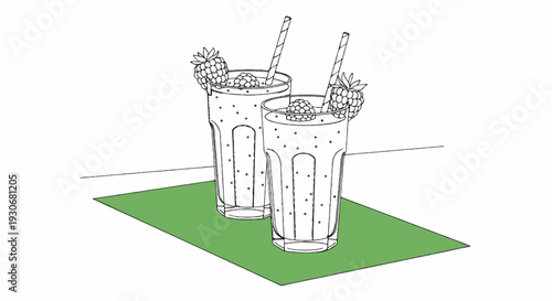 Two refreshing raspberry drinks with straws and fruit garnishes