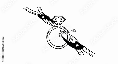 Tools assemble a ring with diamond and small stones