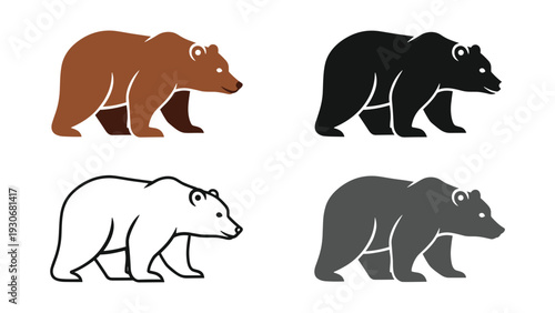 Four distinct illustrations of bears in various shades and poses