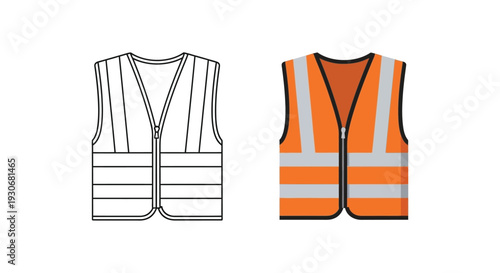 Two safety vests one outlined and one colored displayed side by side silhouette