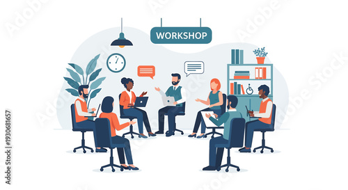 Diverse group of people participating in a workshop session. Vector Illustrations. EPS Editable