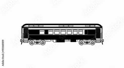 Vintage train carriage with open door and multiple windows, side view