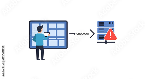 Ecommerce Checkout Process Failure with Server Error Illustration. Vector Illustrations. EPS Editable