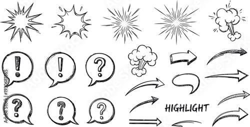 Collection of comic book style speech bubbles and explosion effects