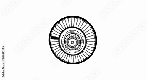 Top-down view of a circular staircase with multiple levels, creating a spiral effect